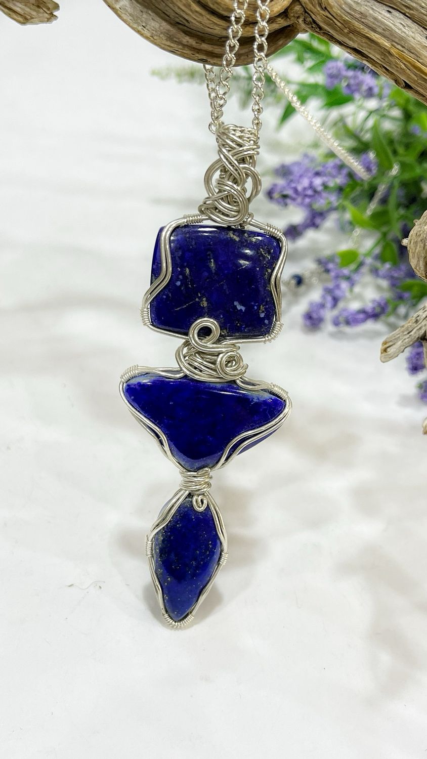 Lapis Lazuli Wire Wrapped Handmade Necklace In Silver