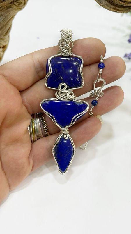 Lapis Lazuli Wire Wrapped Handmade Necklace In Silver