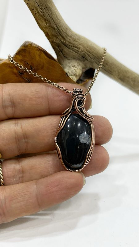 Snowflake Obsidian Handmade Wire Wrapped Copper Pendant