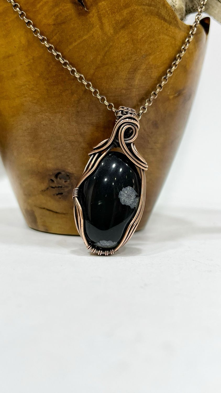 Snowflake Obsidian Handmade Wire Wrapped Copper Pendant
