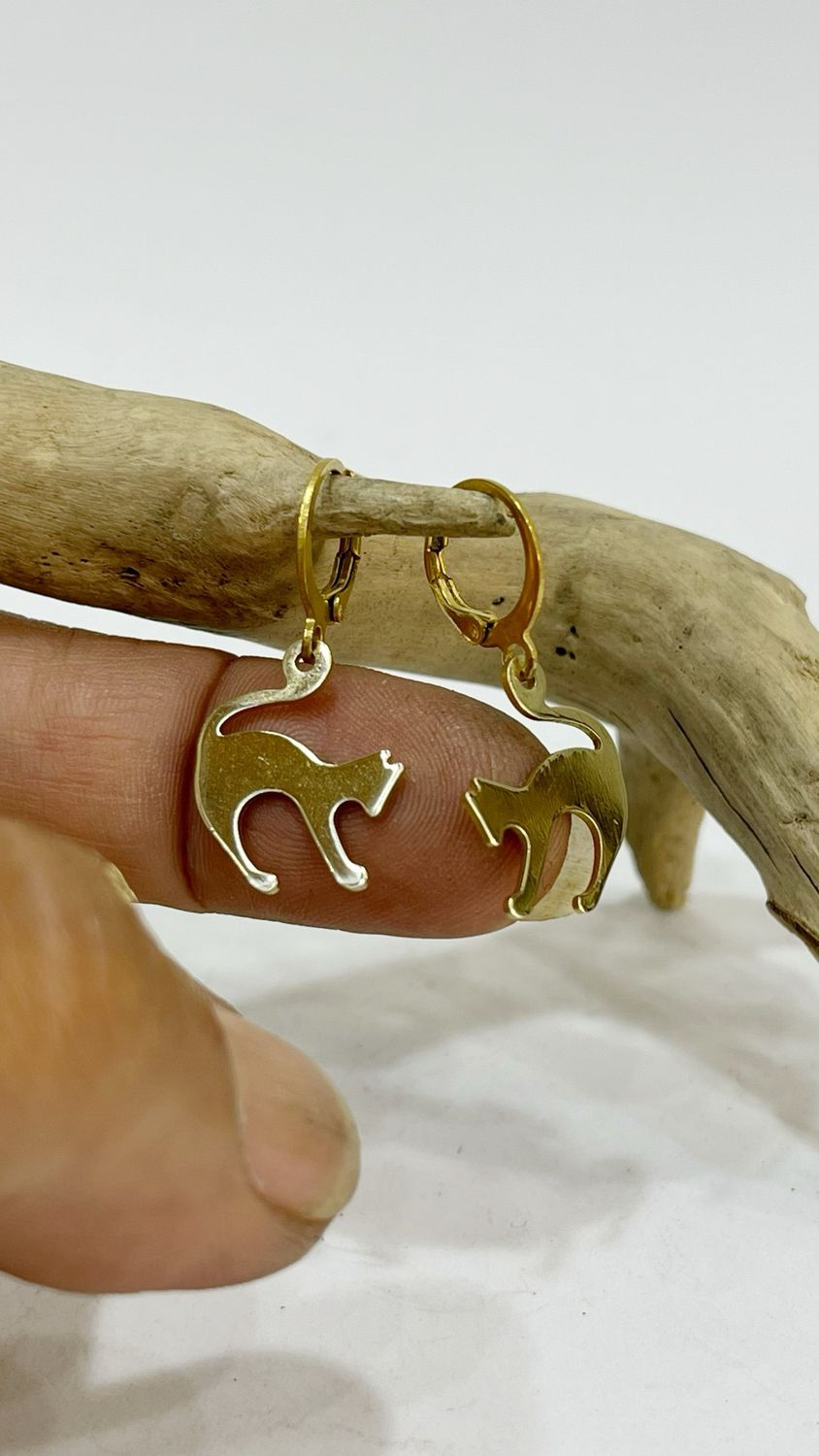 Cat Brass Loop Earrings
