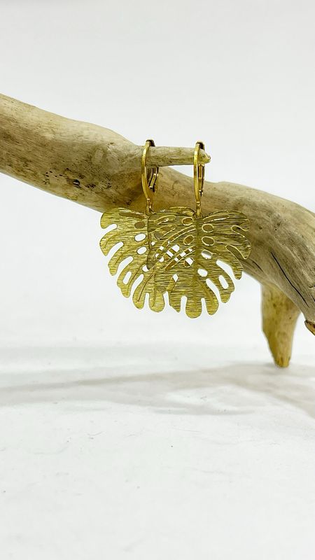 Monstera Brass Earrings