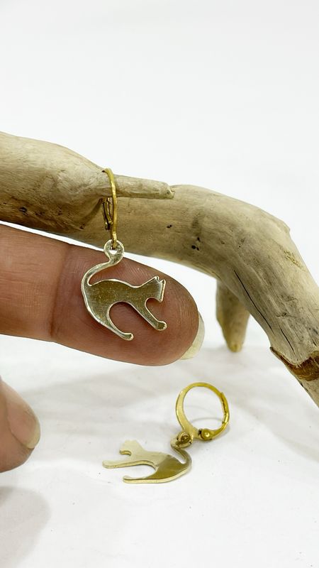 Cat Brass Loop Earrings