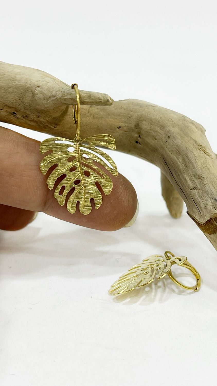 Monstera Brass Earrings