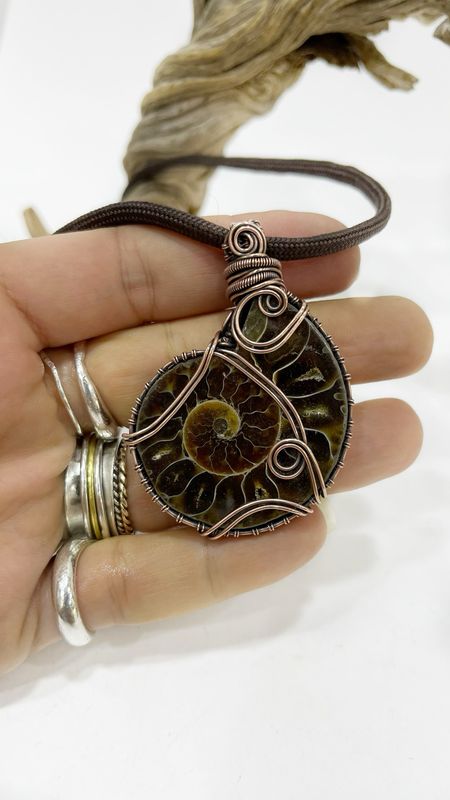 Ammonite Fossil Wire Wrapped Handmade Pendant