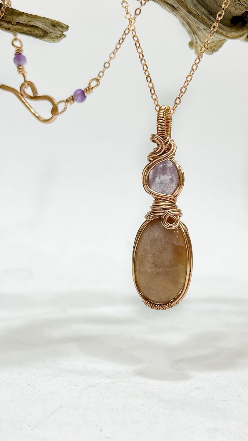 Pretty Pink Moonstone And Amethyst Pendant