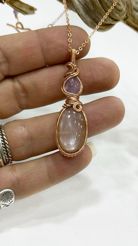 Pretty Pink Moonstone And Amethyst Pendant