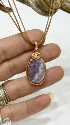 Chevron Amethyst Pendant Wire Wrapped Handmade Necklace