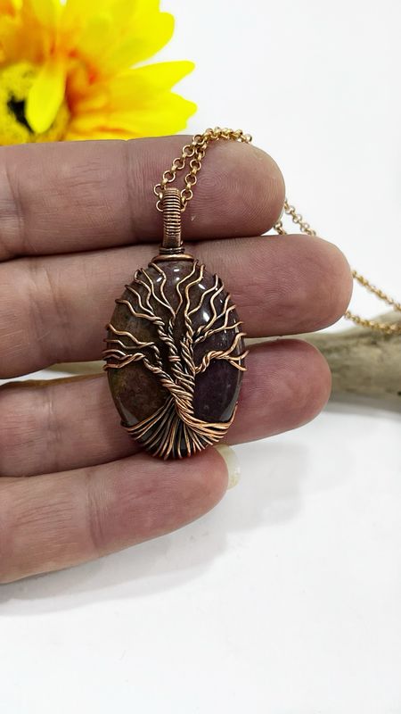 Tree Of Life Bloodstone Copper Handmade Pendant