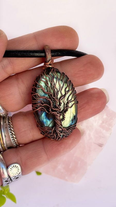 Tree Of Life Labradorite Copper Pendant