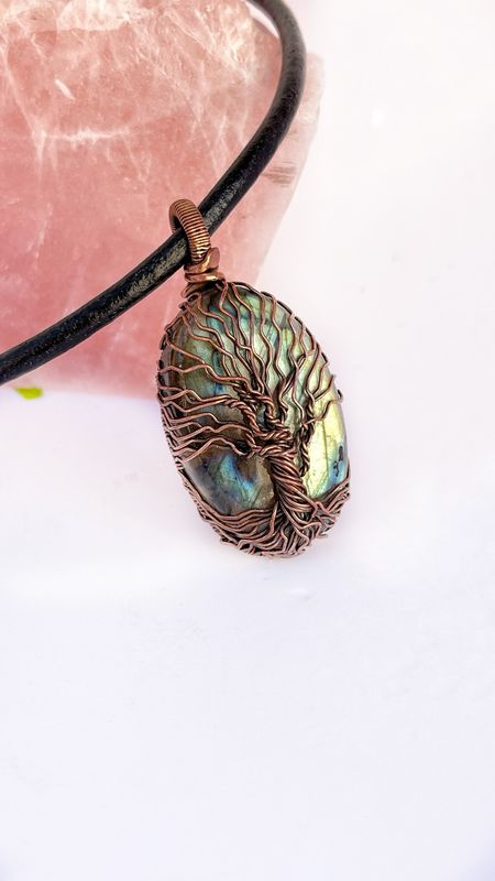 Tree Of Life Labradorite Copper Pendant
