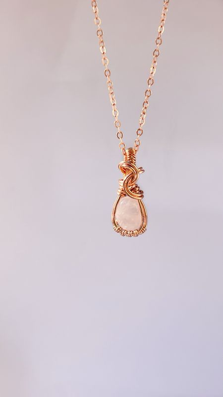 Rose Quartz  Necklace Handmade In Copper