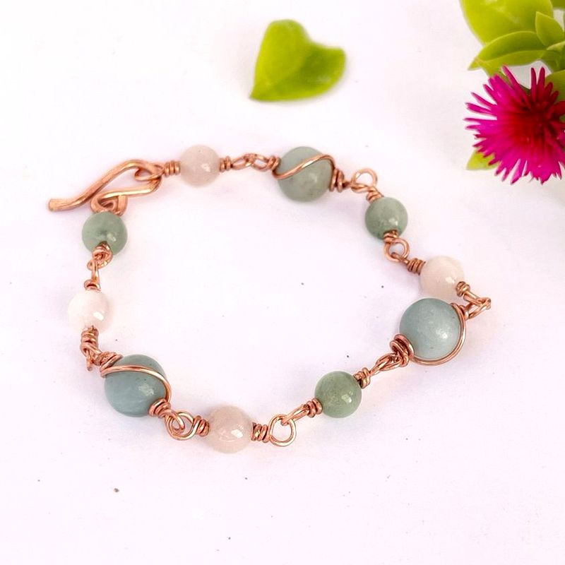 Amazonite, Rose Quartz And Aventurine Copper Bracelet