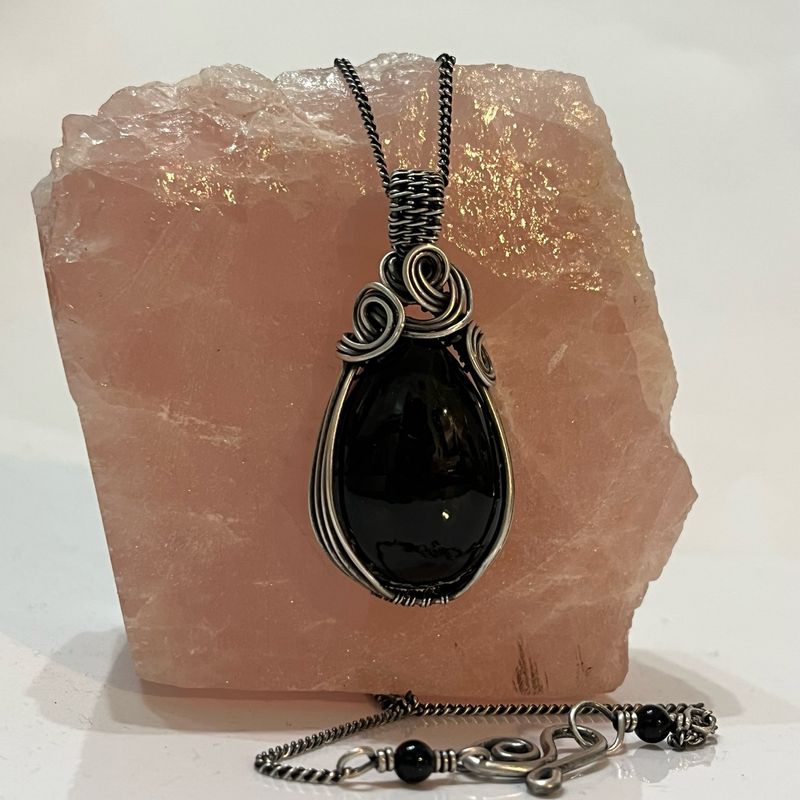 Rainbow Obsidian Gemstone Wire Wrapped In Sterling Silver