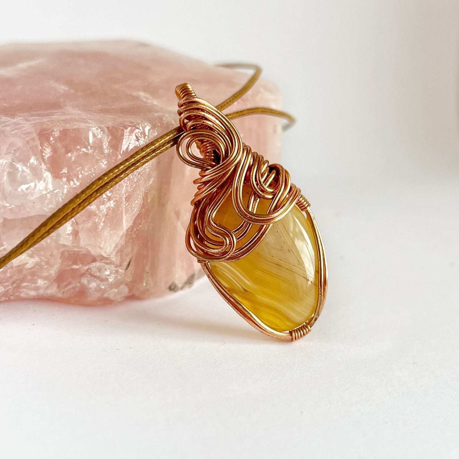 Agate Wire Wrapped Copper Pendant