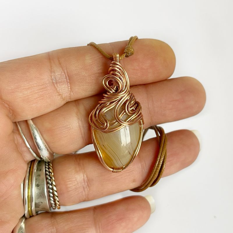 Agate Wire Wrapped Copper Pendant
