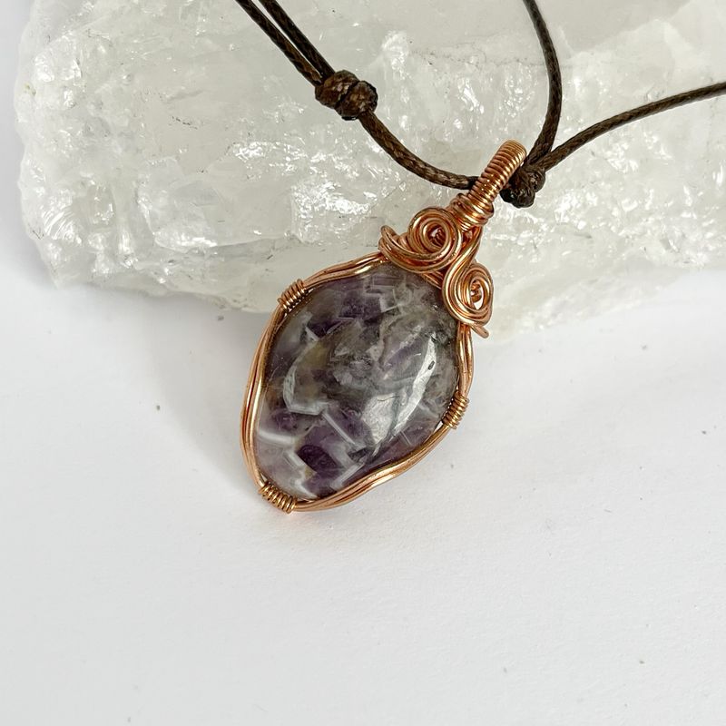 Chevron Amethyst Cabochon Wire Wrapped In Non Tarnished Copper