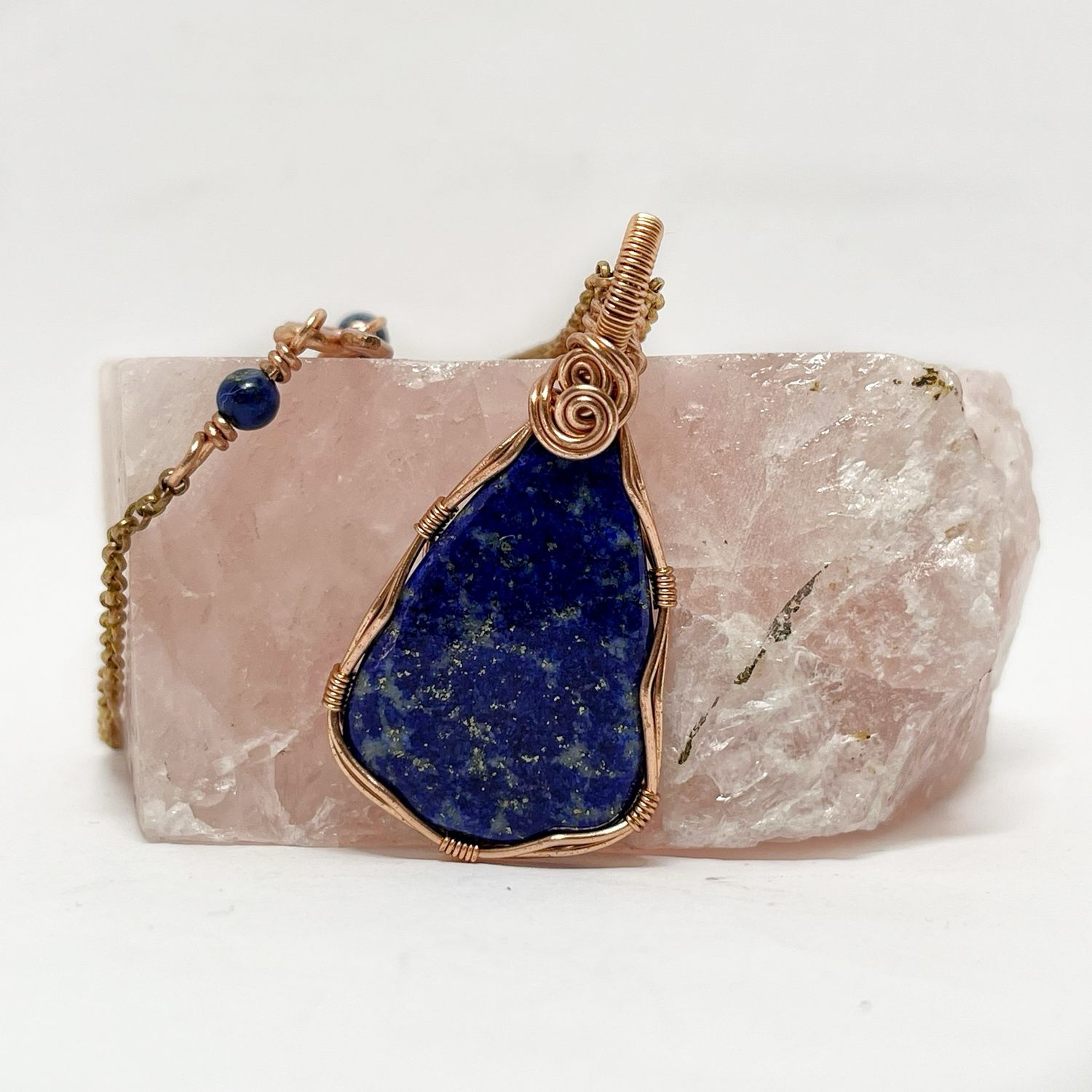 Lapis Lazuli Gemstone Pendant Wire Wrapped In Tarnish Resistant Copper