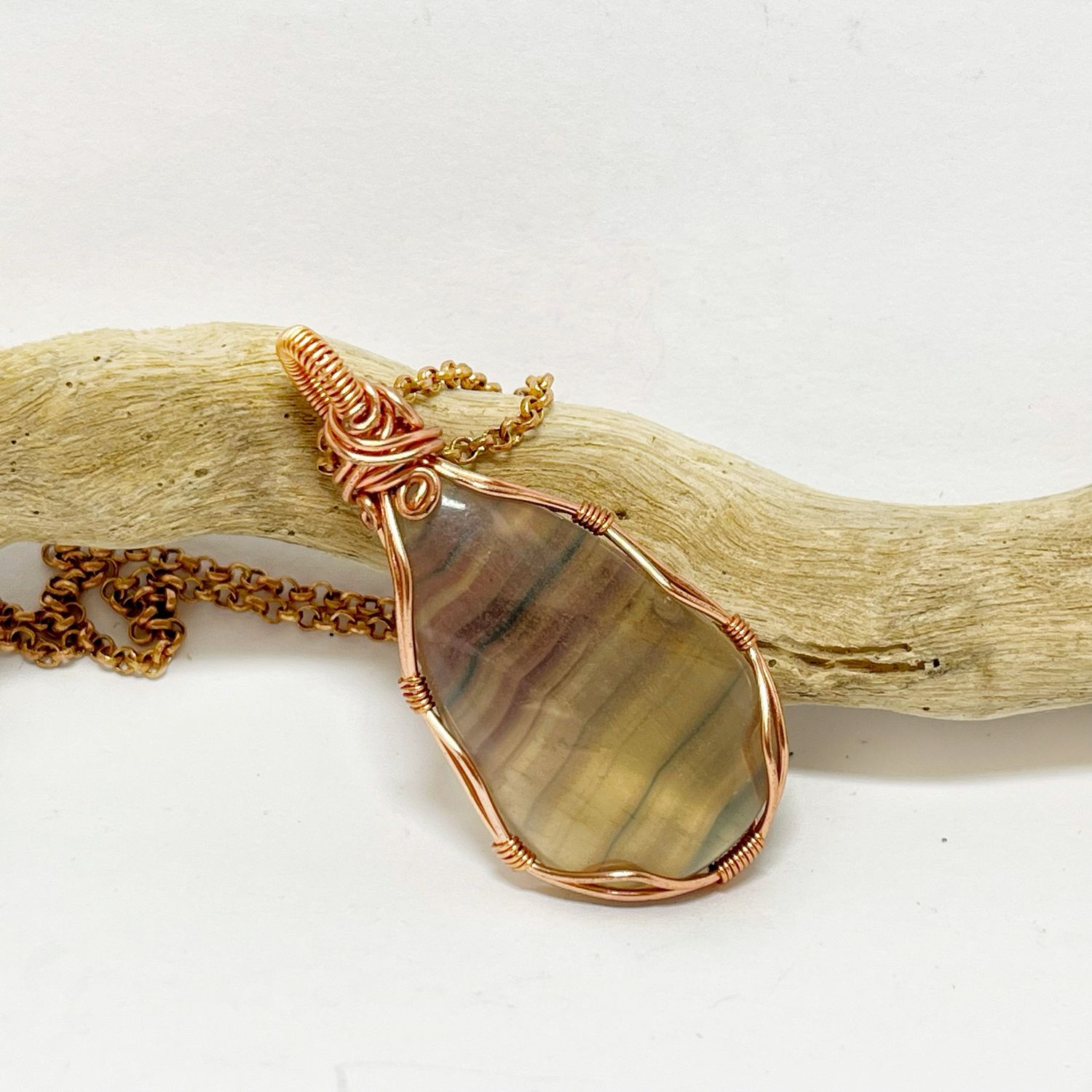 Fluorite Wire Wrapped Handmade Pendant