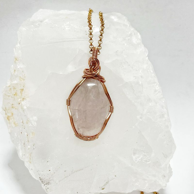 Rose Quartz Wire Wrapped Handmade Necklace