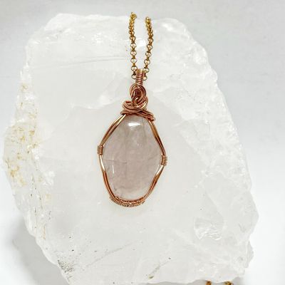 Rose Quartz Wire Wrapped Handmade Necklace