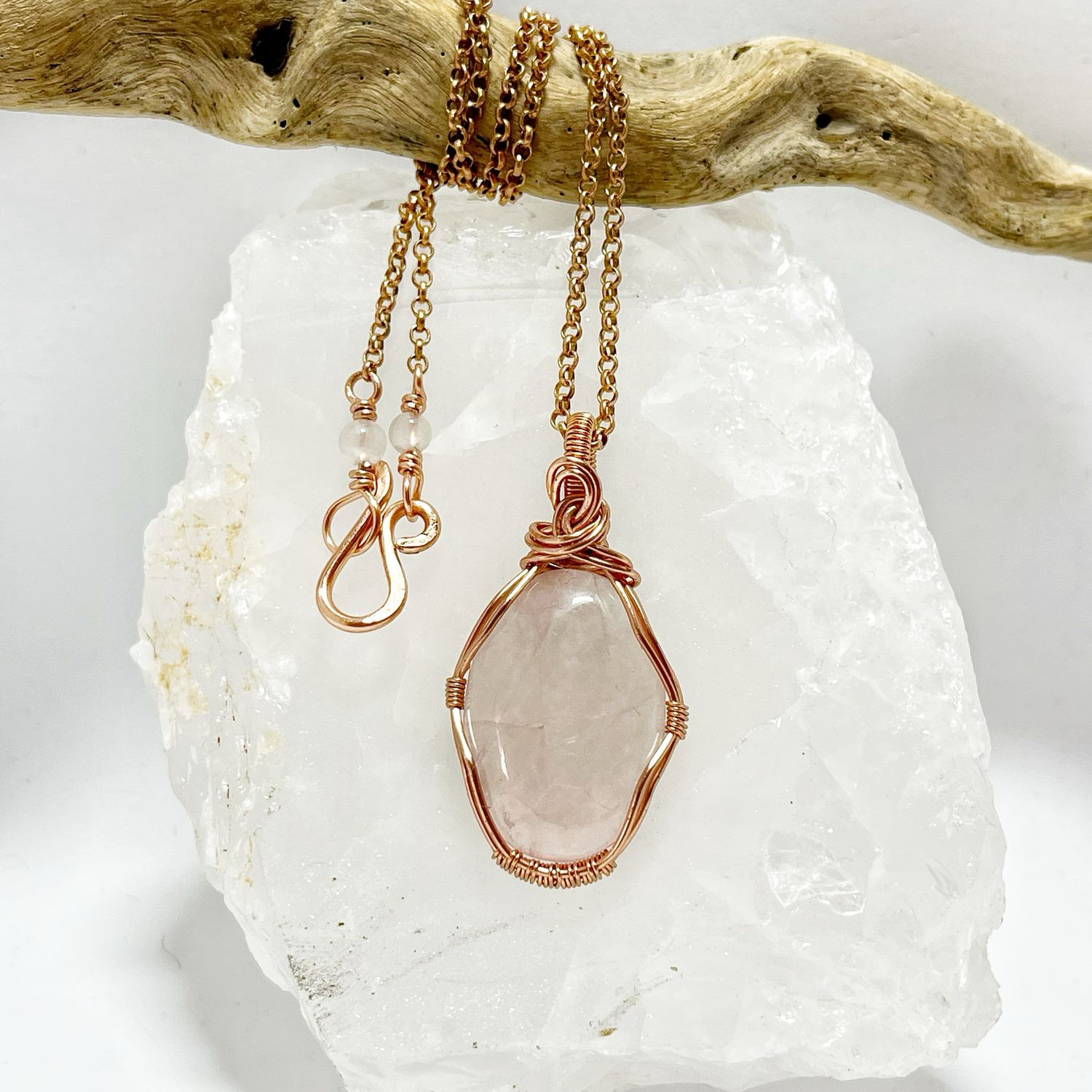 Rose Quartz Wire Wrapped Handmade Necklace