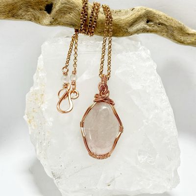 Rose Quartz Wire Wrapped Handmade Necklace