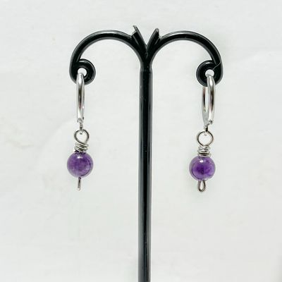 Amethyst Stainless Steel Huggie Loop Earrings