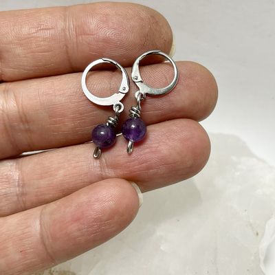Amethyst Stainless Steel Huggie Loop Earrings