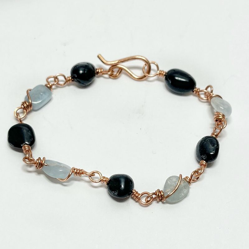 Tourmaline And Aquamarine Copper Handmade Bracelet