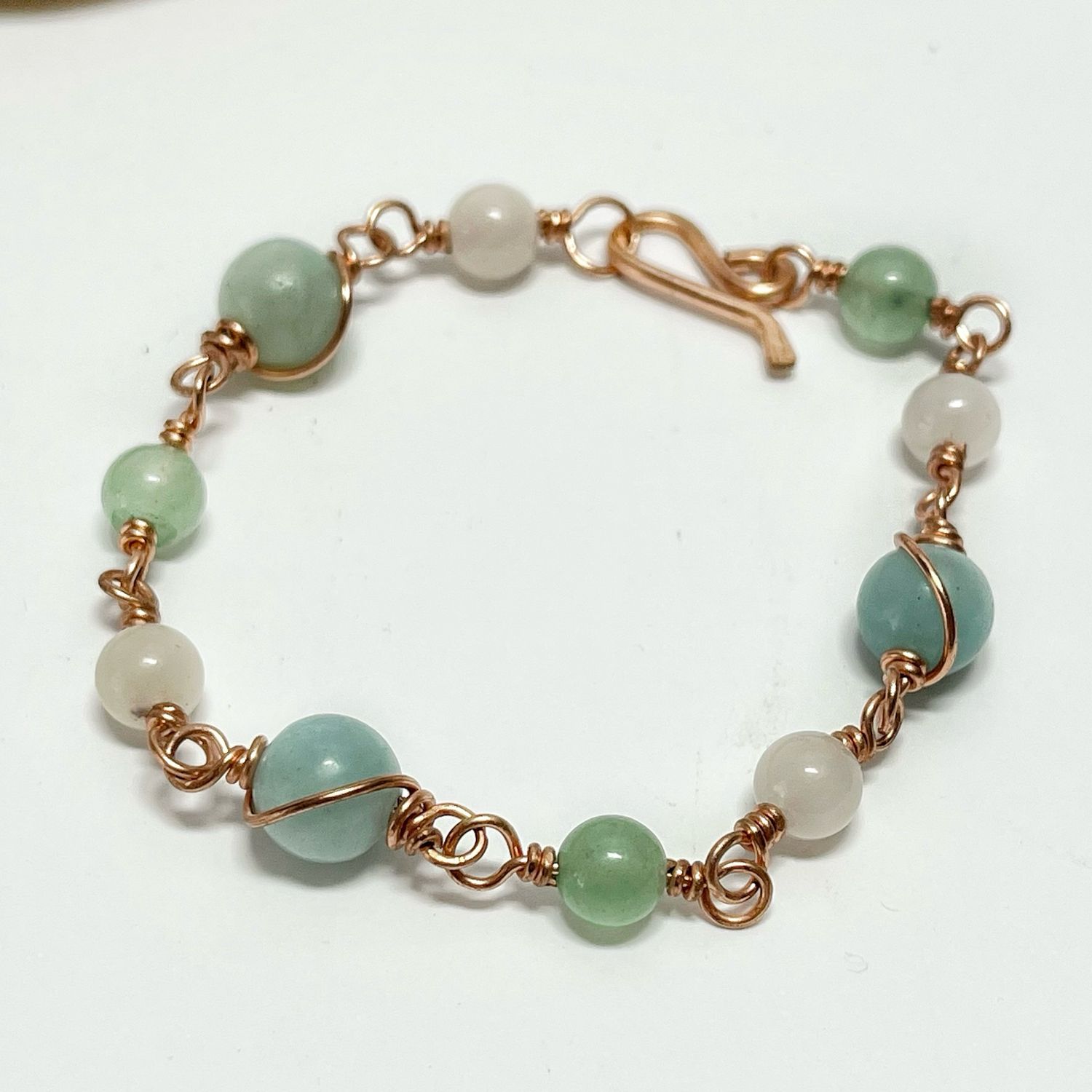 Amazonite, Rose Quartz And Aventurine Copper Bracelet