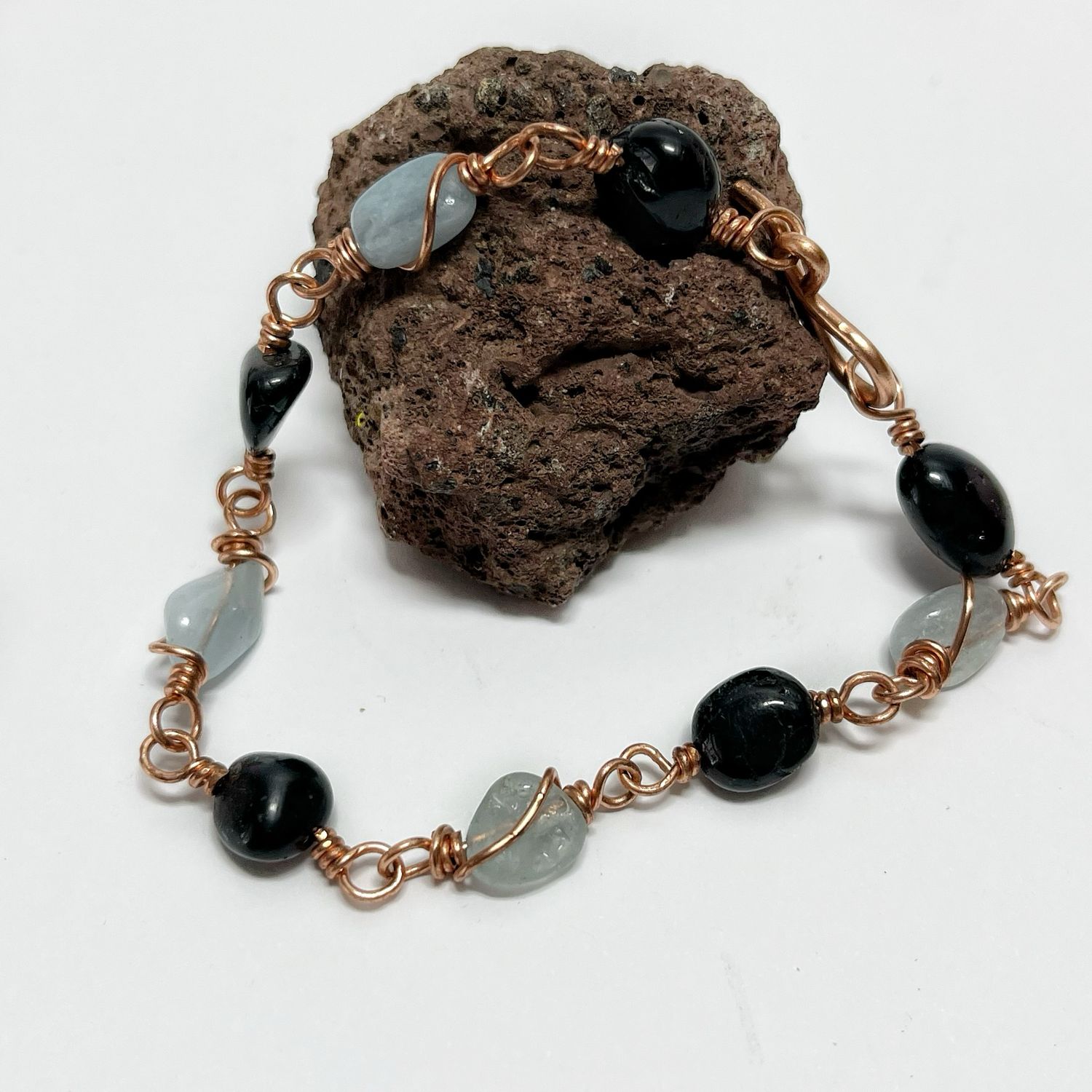 Tourmaline And Aquamarine Copper Handmade Bracelet