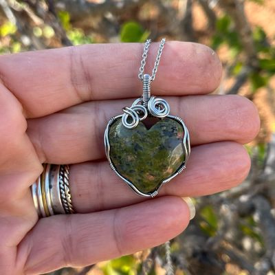 Unakite Heart Stainless Steel Pendant