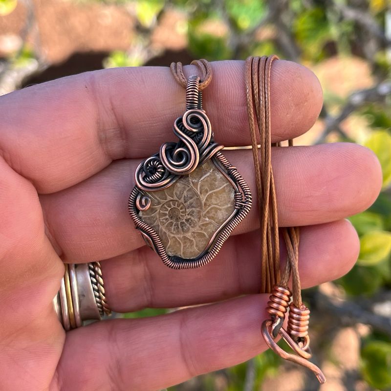 Ammonite Wire Wrapped Copper Pendant