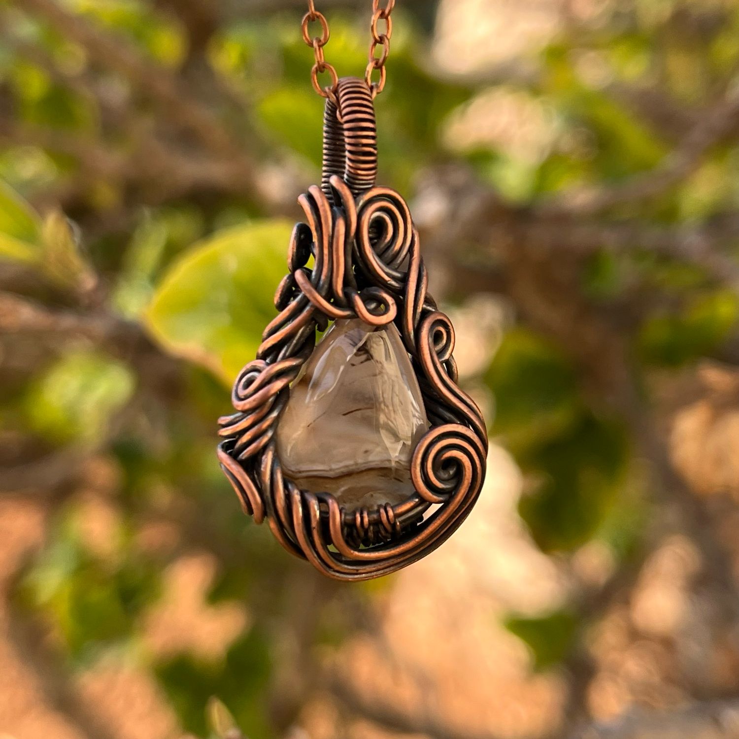 Garden Quartz Wire Wrapped Copper Pendant
