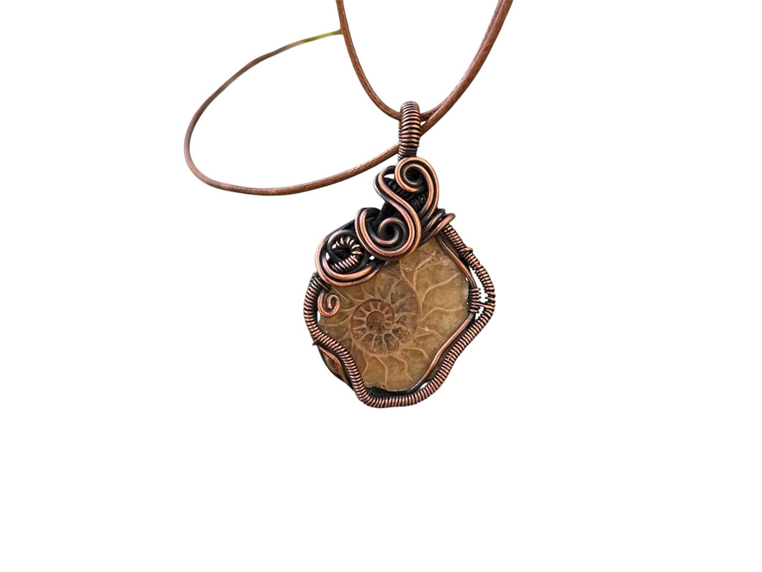 Ammonite Wire Wrapped Copper Pendant