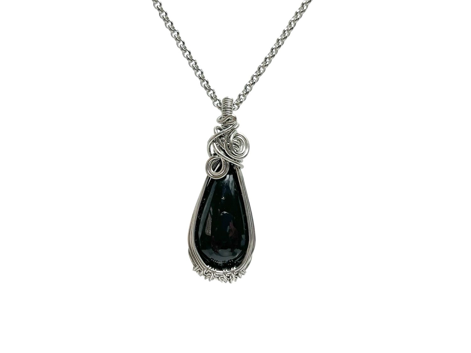Obsidian Wire Wrapped In Stainless Steel