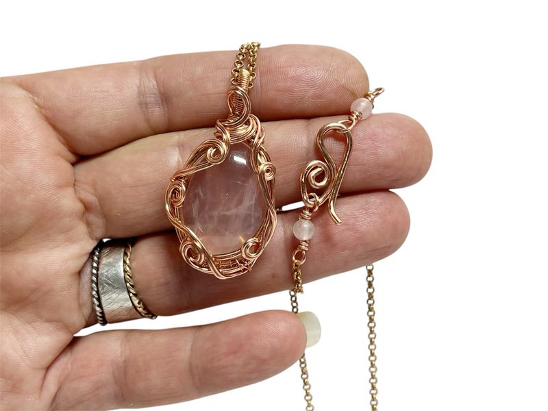 Rose Quartz  Wire Wrapped Pendant In Non Tarnish Copper