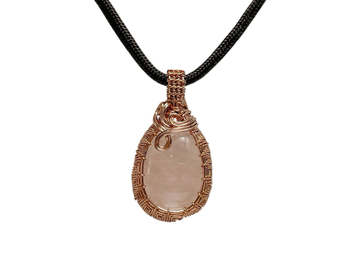Rose Quartz Cabochon Handmade And Wire Wrapped In Non Tarnish Copper