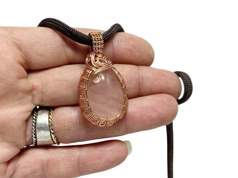 Rose Quartz Cabochon Handmade And Wire Wrapped In Non Tarnish Copper