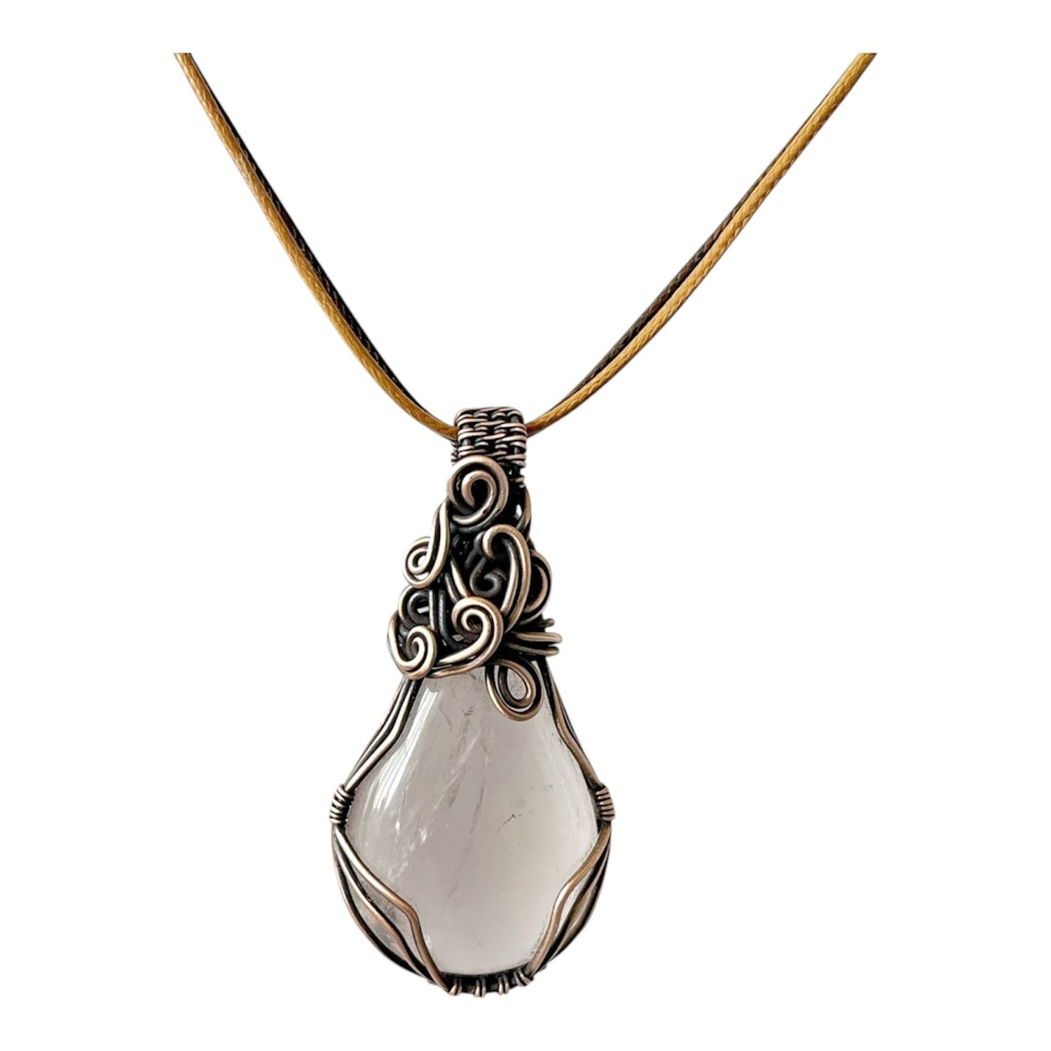 Rose Quartz Necklace in tarnished copper