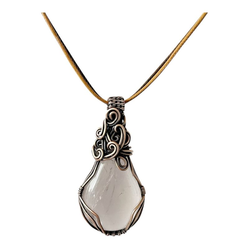 Rose Quartz Necklace in tarnished copper