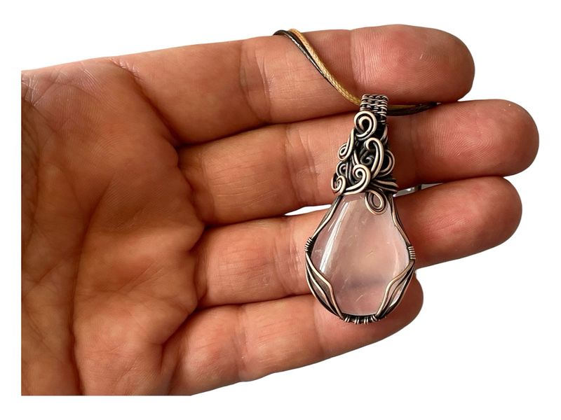 Rose Quartz Necklace in tarnished copper