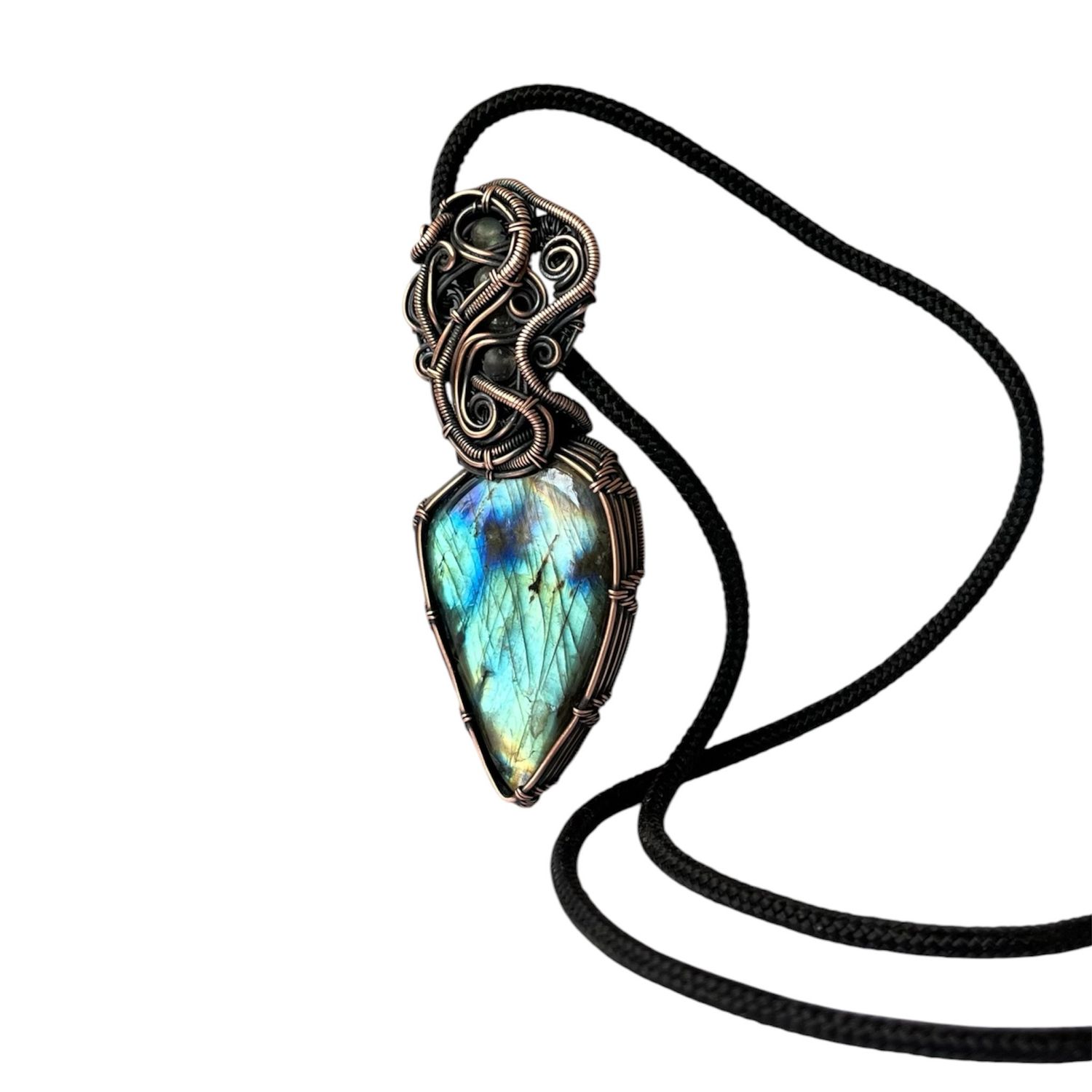 One-of-a-Kind Labradorite Necklace in Hand-Tarnished Copper