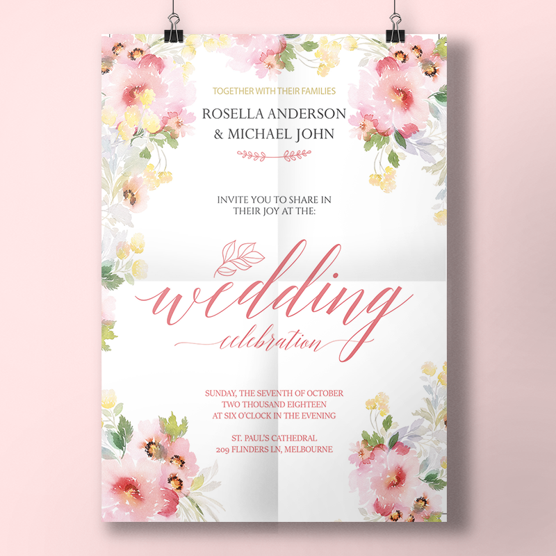 Digital file Watercolor Spring Wedding Invitation Wedding Menu