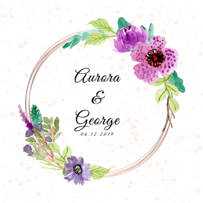 Digital file wedding badge with purple floral
