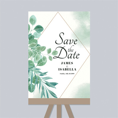 Digital File Save the Date Green Watercolor Plant Wedding