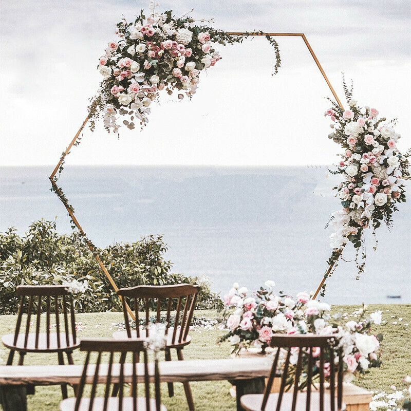 Hexagon Wedding Arch Diamond Wrought Iron Party Background Frame Decoration DIY Party Path Artificial Flower Frame Decoration