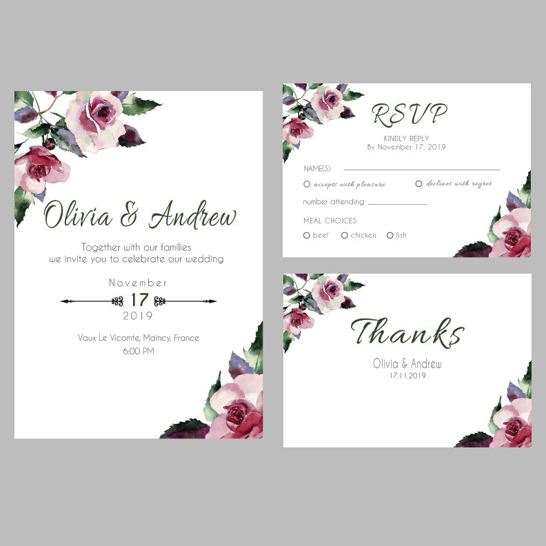 Digital File Floral Wedding Invitation Set