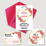 Digital File Wedding Invitation Set With Geometric Love Rose Red
